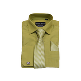 Olive Green Solid Cufflink Dress Shirt - Classic Fit - Front View