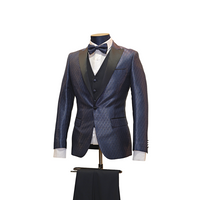 3pc Navy Blue & Silver Textured Tuxedo - Side View