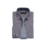 Fossil Grey Solid Cufflink Dress Shirt - Classic Fit - Front View