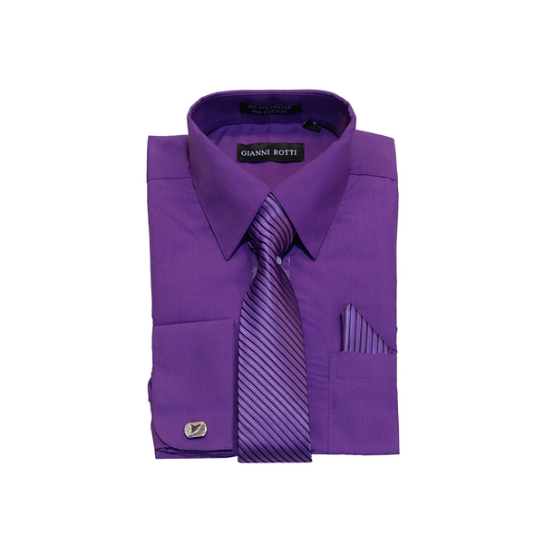 Purple Solid Cufflink Dress Shirt - Classic Fit - Front View
