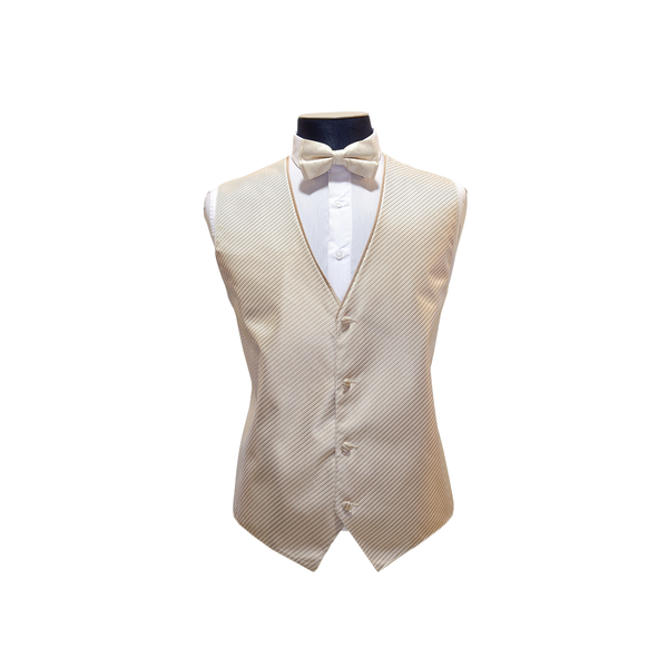Champagne Gold Striped Pattern Vest Set - Front View