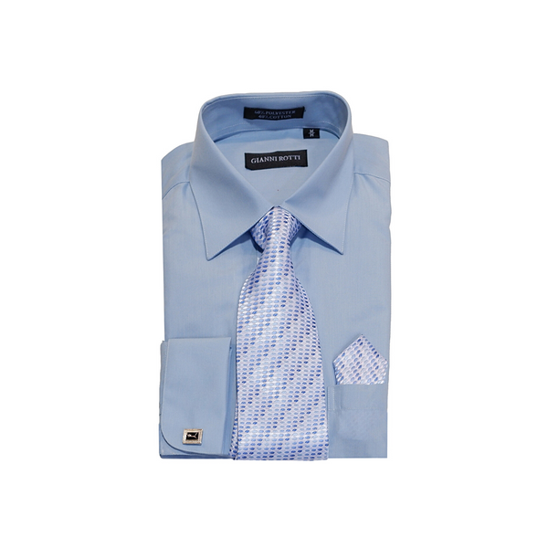 Baby Blue Solid Cufflink Dress Shirt - Classic Fit - Front View