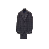 2pc Charcoal Grey & Navy Blue Plaid Boy's Suit - front view