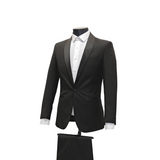 2pc Black Shawl Lapel Tuxedo - Slim Fit - Side View