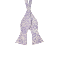 Lavender Purple Paisley Pattern Self-Tie Bow Tie - Front View