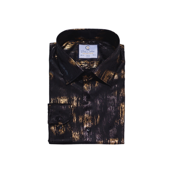 Black & Gold Foil Pattern Dress Shirt - Front View