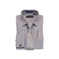 Stone Grey Solid Cufflink Dress Shirt - Classic Fit - Front View