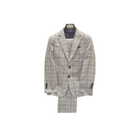 2pc Grey Plaid Boy's Suit - Front View