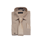 Taupe Solid Cufflink Dress Shirt - Classic Fit - Front View