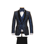 3pc Royal Blue & Black Sparkle Pattern Tuxedo - Front View