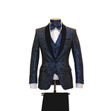 3pc Royal Blue & Black Sparkle Pattern Tuxedo - Front View