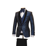 3pc Royal Blue & Black Sparkle Pattern Tuxedo - Side View