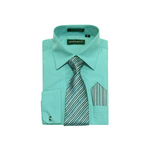 Teal Green Solid Cufflink Dress Shirt - Classic Fit - Front View
