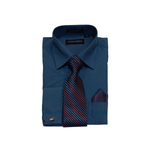 Peacock Blue Solid Cufflink Dress Shirt - Classic Fit - Front View