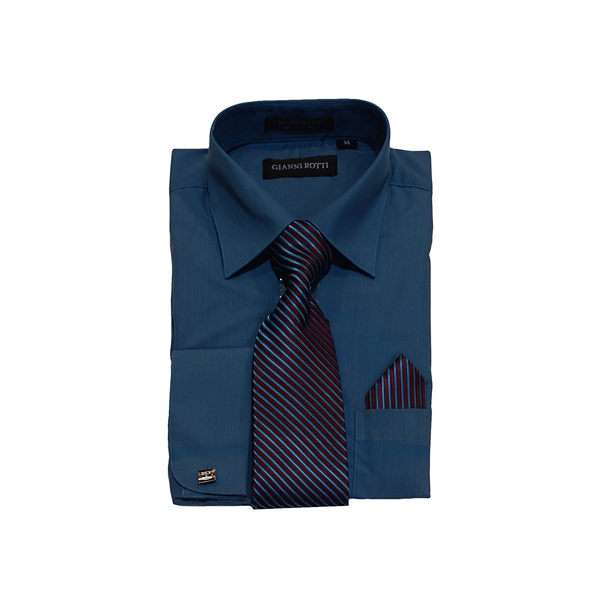 Peacock Blue Solid Cufflink Dress Shirt Classic Fit