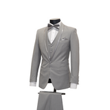 3pc Grey & Silver Trim Shawl Lapel Tuxedo - Side View