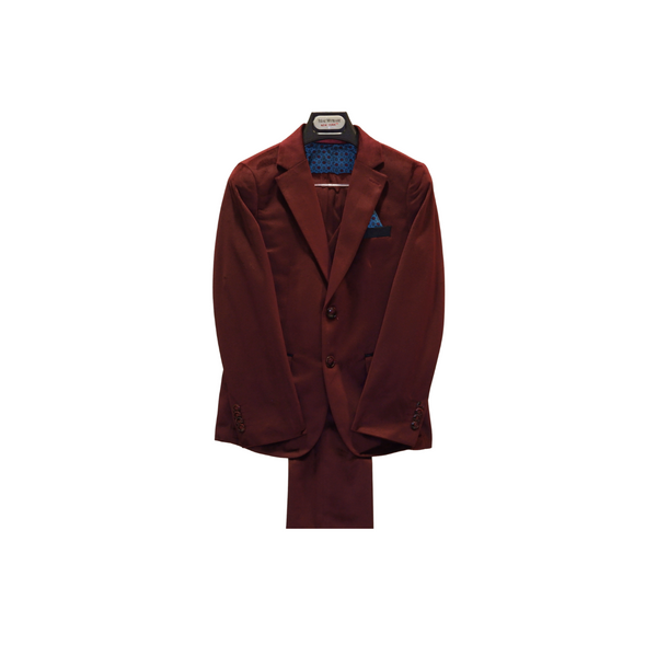 3pc Burgundy Velvet Boy's Suit - Front View