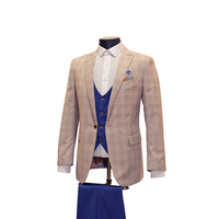 3pc Pink Plaid & Royal Blue Suit - Slim Fit - Side View