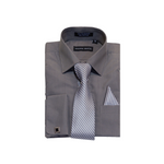 Charcoal Grey Solid Cufflink Dress Shirt - Classic Fit - Front View
