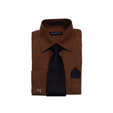 Brown Solid Cufflink Dress Shirt - Classic Fit - Front View
