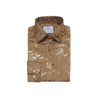 Brown & Copper Foil Feather Pattern Dress Shirt - Front View