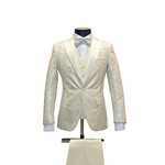 3pc Off White & Silver Floral Tuxedo - Front View