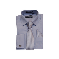 Light Grey Solid Cufflink Dress Shirt - Classic Fit - Front View