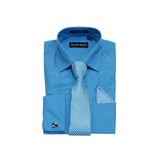 Turquoise Blue Solid Cufflink Dress Shirt - Classic Fit - Front View