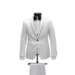 3pc White & Black Trim Shawl Lapel Satin Tuxedo - Front View