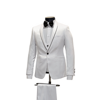 3pc White & Black Trim Shawl Lapel Satin Tuxedo - Side View