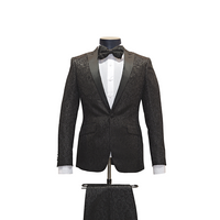 2pc Black Floral Tuxedo - Front View