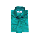 Teal Solid Satin Dress Shirt - Classic Fit - Front View