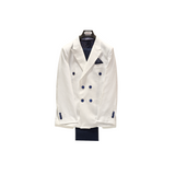 2pc White & Navy Blue Double Breasted Suit - Front View