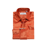 Tangerine Orange Solid Satin Dress Shirt - Classic Fit - Front View