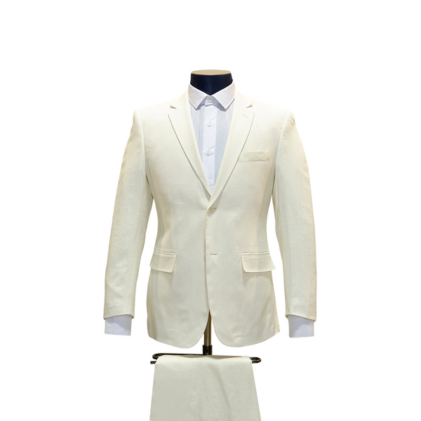 2pc Off White Linen Blend Suit - Modern Fit - Front View