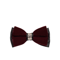 Burgundy & Black Velvet Ornament Bow Tie - Front View