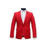Red Solid Notch Lapel Blazer - front view