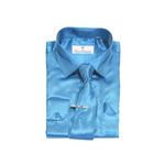 Turquoise Solid Satin Dress Shirt - Classic Fit - Front View