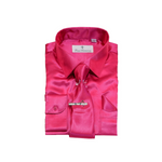 Hot Pink Solid Satin Dress Shirt - Classic Fit - Front View