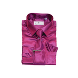 Magenta Solid Satin Dress Shirt - Classic Fit - Front View