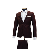 2pc Burgundy & Black Micro Check Suit - Slim Fit