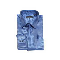 Royal Blue Solid Satin Dress Shirt - Classic Fit - Front View