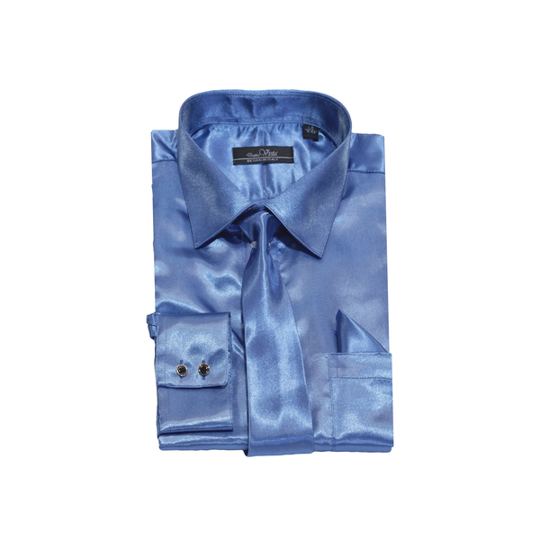 Royal Blue Solid Satin Dress Shirt Classic Fit