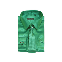 Green Solid Satin Dress Shirt - Classic Fit - Front View