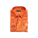 Orange Solid Satin Dress Shirt - Classic Fit - Front VIew