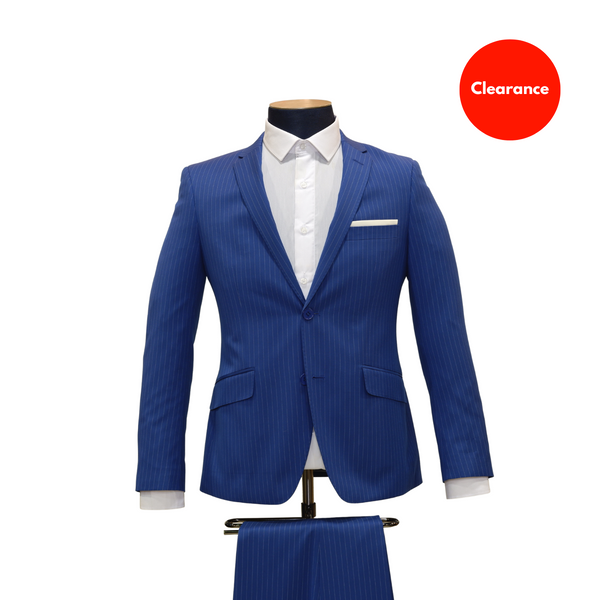 2pc Royal Blue Pinstripe Suit - Slim Fit - Front View