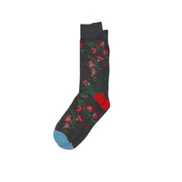 Charcoal & Red Floral Pattern Dress Socks - Front View