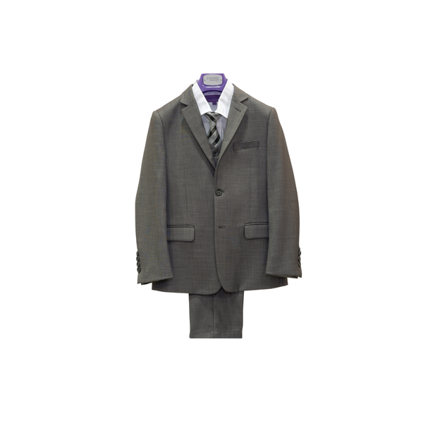 4pc Grey Textured Pattern Boy's Suit - Front View