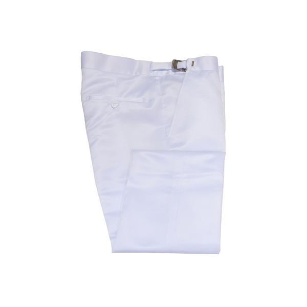 Satin Tuxedo Dress Pants - White Folded